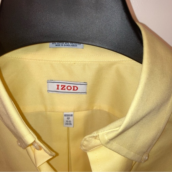 IZOD Yellow Button Down Dress Shirt Regular Fit Size 15.5 34/35 Like New - Picture 3 of 16
